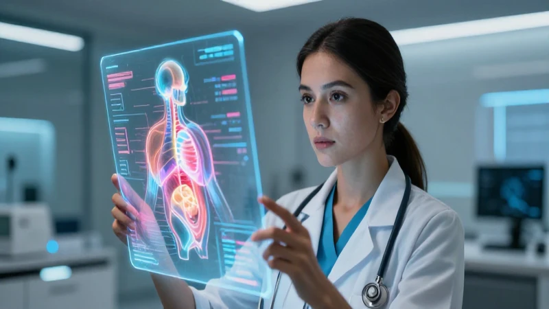 Médica mexicana holográfica en clínica tecnológica