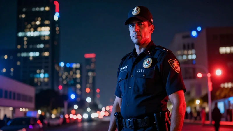 Policía mexicana vigilante en CDMX, estilo dramático