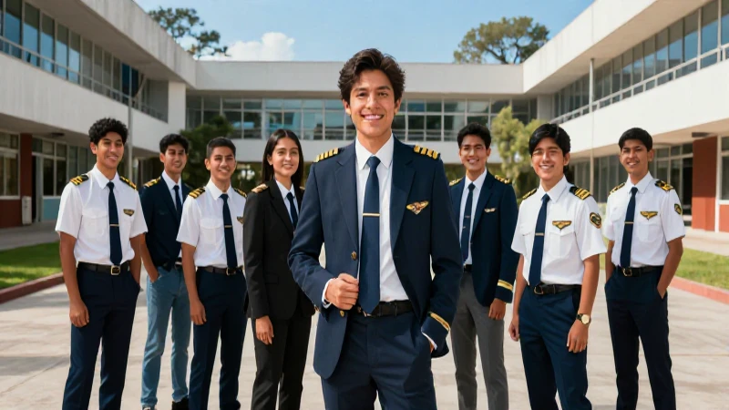 Jóvenes pilotos mexicanos en campus moderno