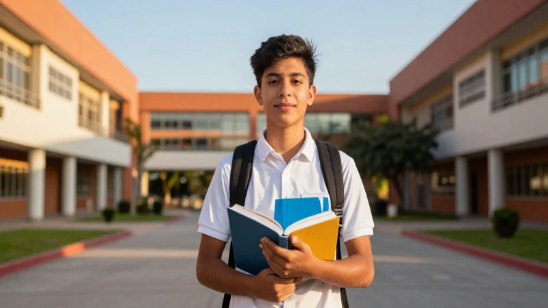 Estudiante mexicano confiado en campus dorado
