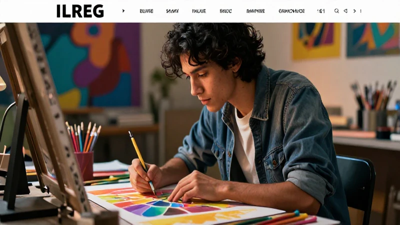 Joven estudiante de arte en estudio vibrante