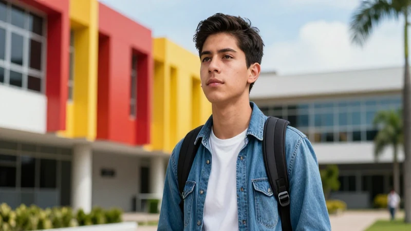 Joven mexicano universitario estudia con determinación