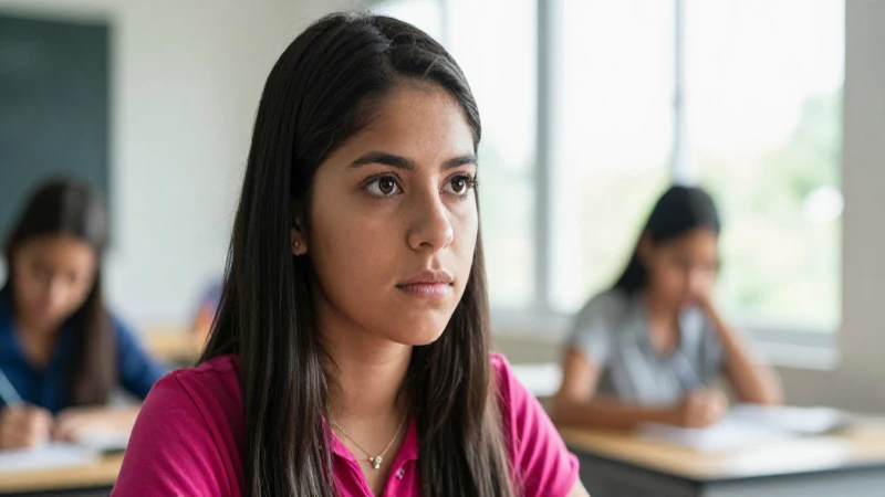Estudiante mexicana decidida en espacio de estudio brillante