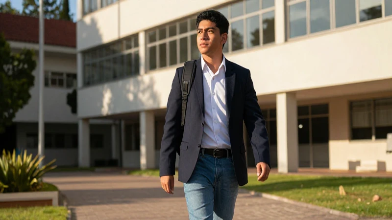 Joven mexicano camina por el campus universitario