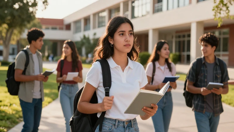Estudiantes mexicanos en campus moderno