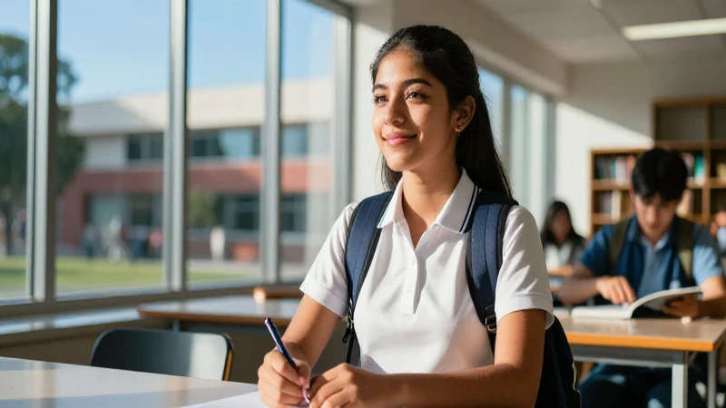 Estudiante mexicano motivado en campus moderno