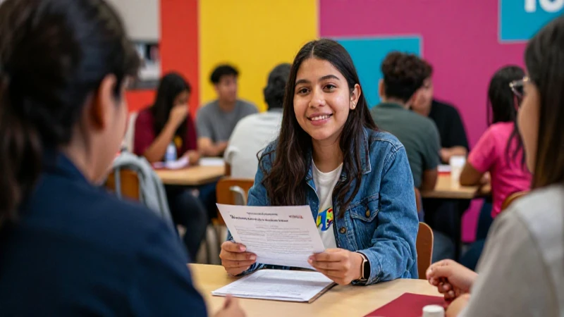 Joven estudiante feliz aplica a beca Telmex