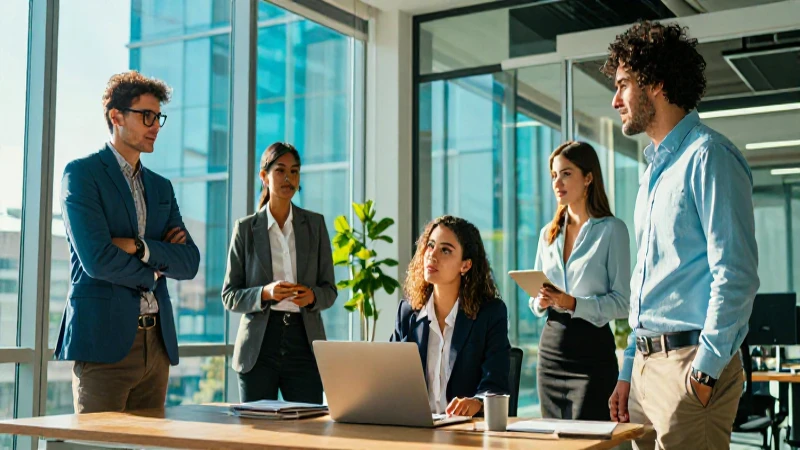 Profesionales jóvenes en oficina moderna vibrante