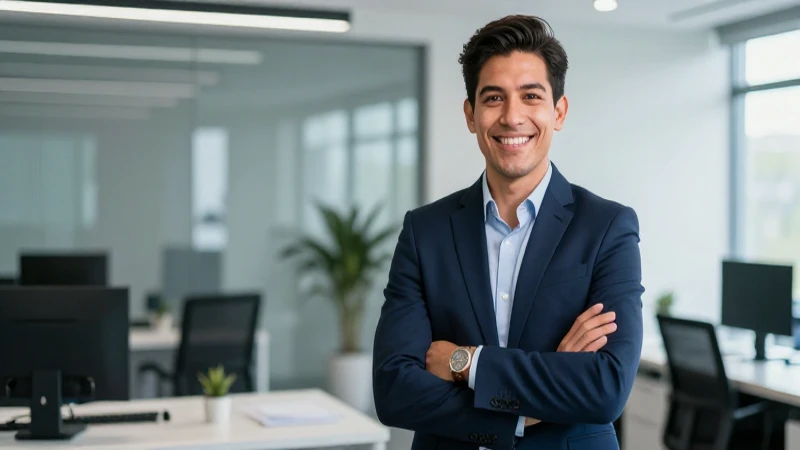 Joven profesional mexicano en oficina moderna