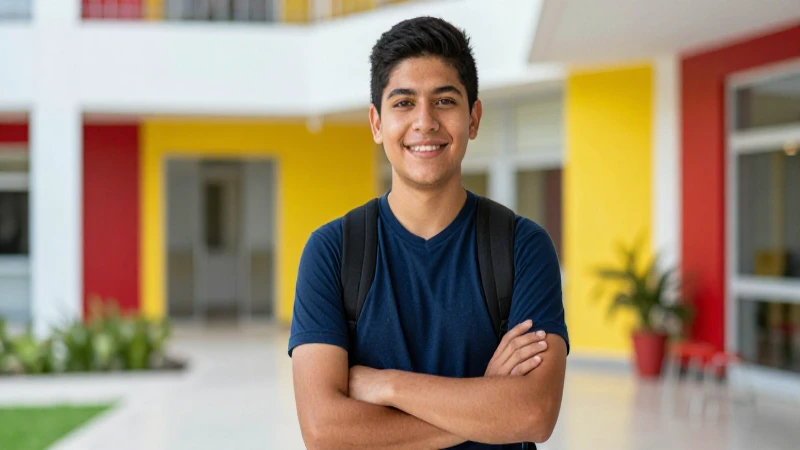 Estudiante mexicano sonriente en universidad moderna