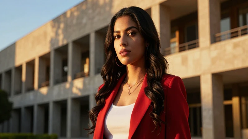 Mujer mexicana vibrante en arquitectura moderna