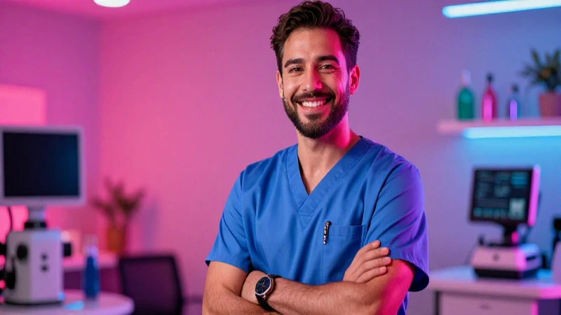 Fotografía vibrante de doctor mexicano moderno
