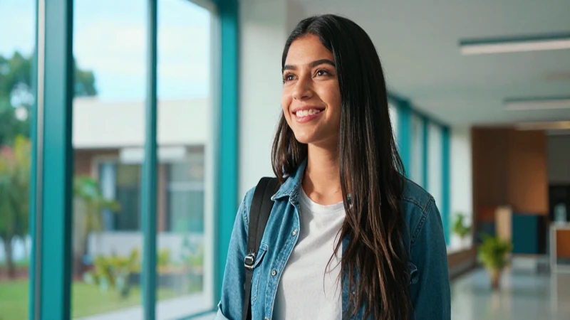 Joven mexicana exitosa sonríendo en la universidad