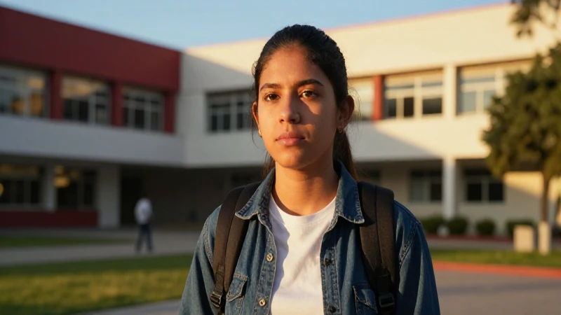 Estudiante mexicano determinado en campus moderno