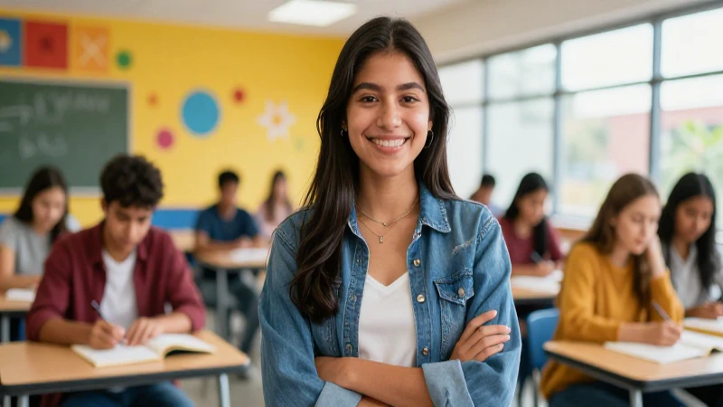 Estudiante mexicano sonríe en aula universitaria