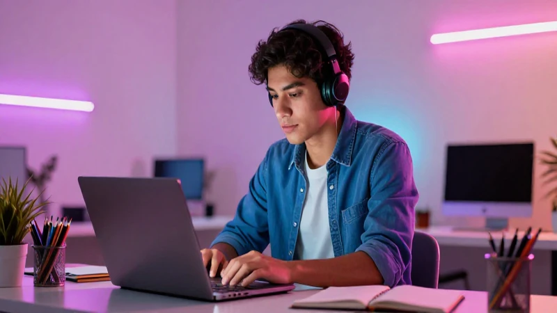 Estudiante mexicano concentrado en espacio moderno
