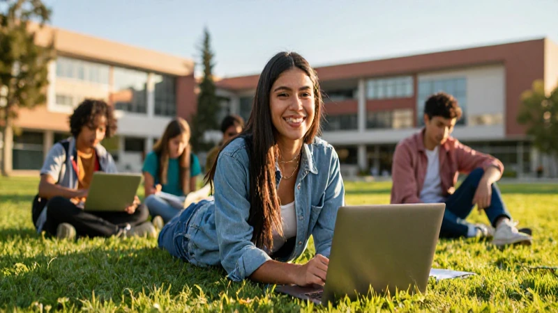 Estudiante mexicano sonriente en campus moderno