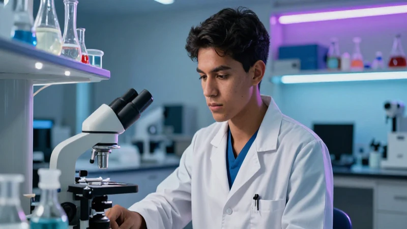 Estudiante mexicano enfocado en laboratorio moderno