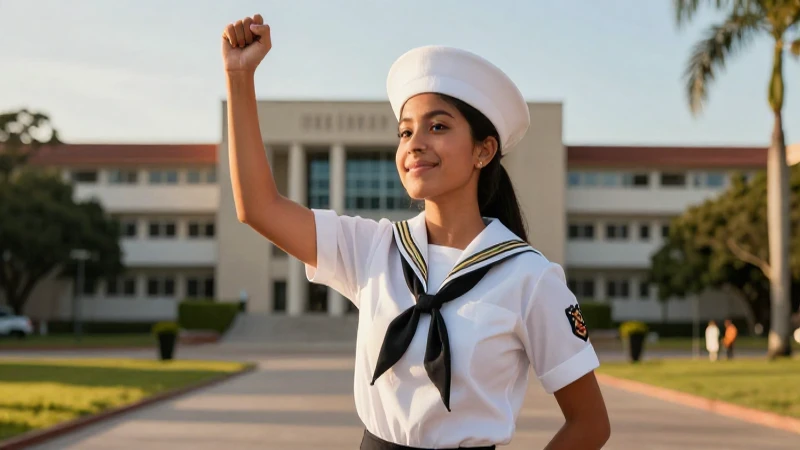Joven mexicano triunfante en uniforme naval