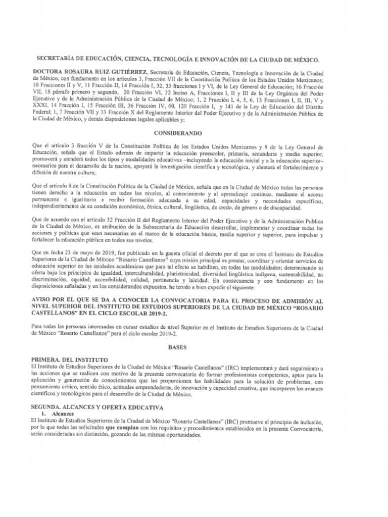 Convocatoria para ingresar a la Universidad Rosario Castellanos