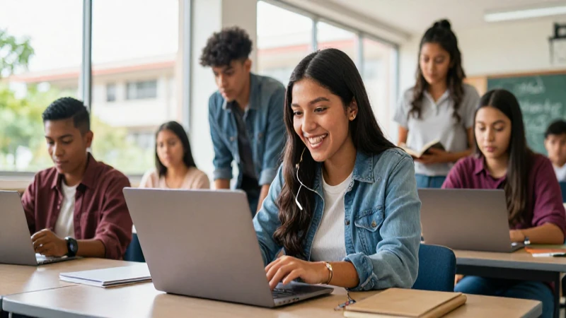 Estudiantes mexicanos en campus universitario moderno