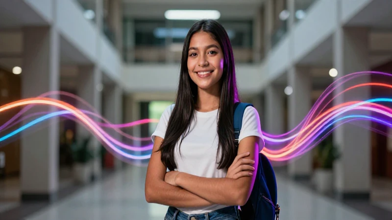Estudiante mexicana exitosa en universidad moderna