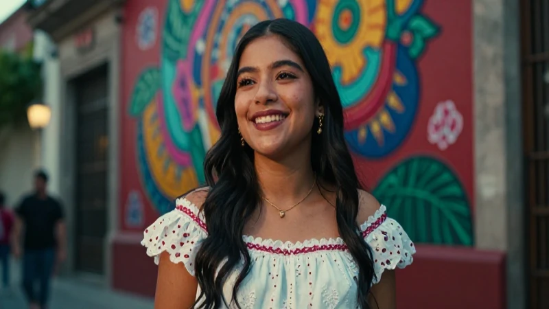 Joven mexicana vibrante y alegre en ciudad