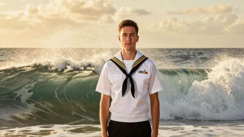 Profesional naval ambicioso contra el océano vibrante