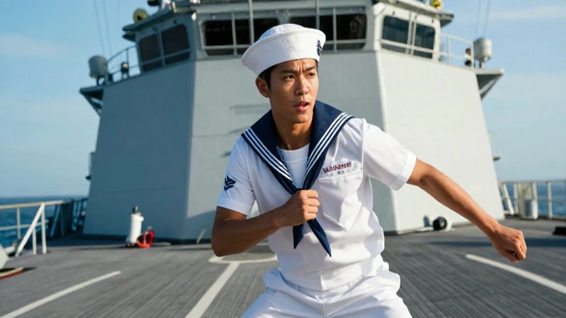 Marino decidido en cubierta naval moderna