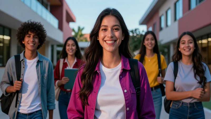 Estudiante mexicano sonriente triunfa en campus moderno