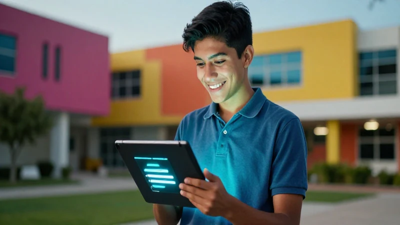 Joven mexicano enfocado en tablet educativa