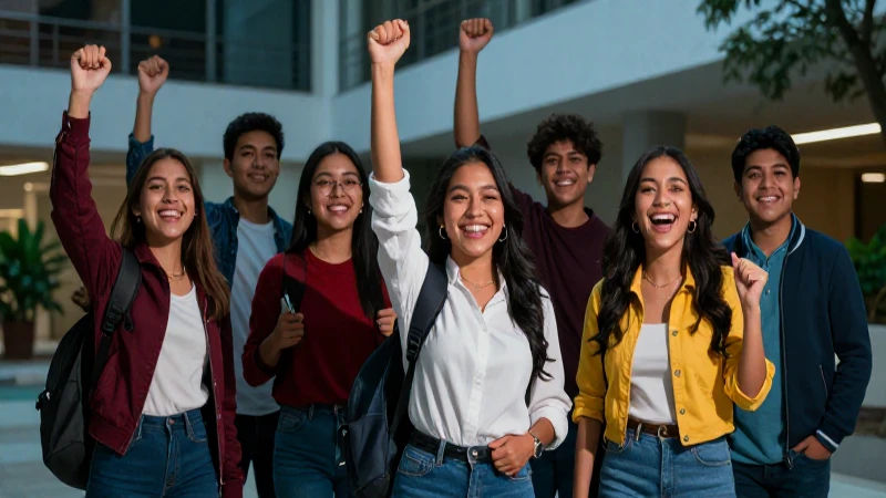 Estudiantes mexicanos celebrando un éxito académico