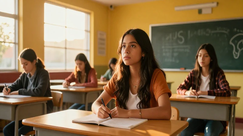 Estudiante mexicano en clase vibrante y soleada