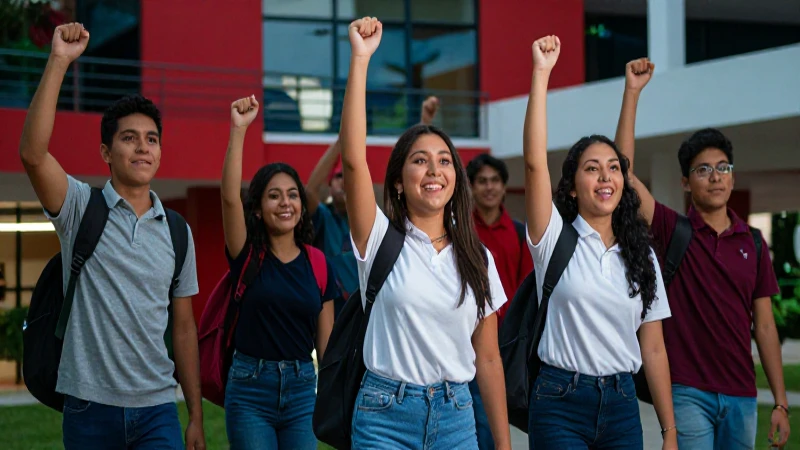Estudiantes mexicanos celebrando éxito universitario