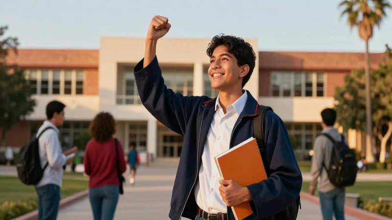 Estudiante mexicano exitoso en campus vibrante