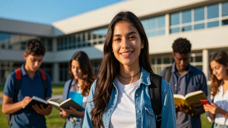 Estudiante mexicano sonríendo en biblioteca moderna