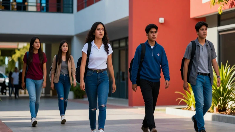 Estudiante mexicano exitoso en campus moderno