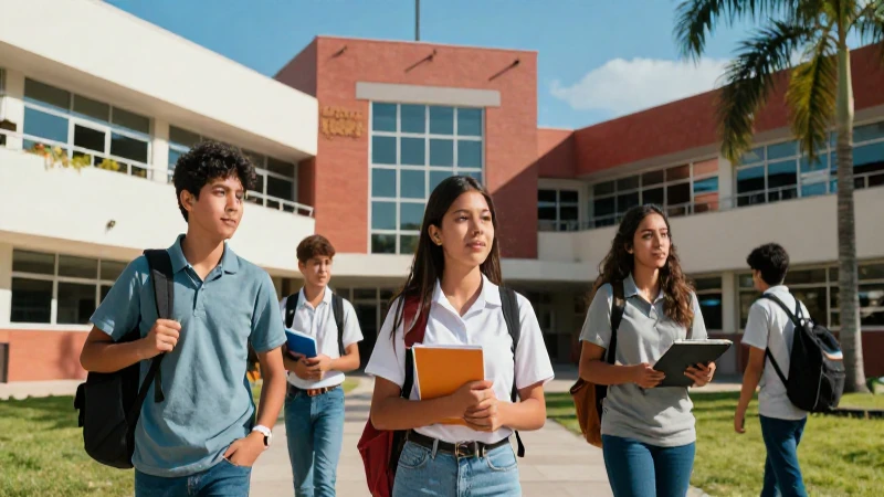 Estudiantes mexicanos en campus moderno, estilo vibrante
