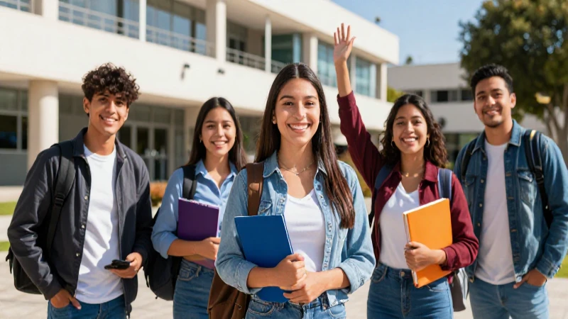 Estudiantes mexicanos felices en campus moderno