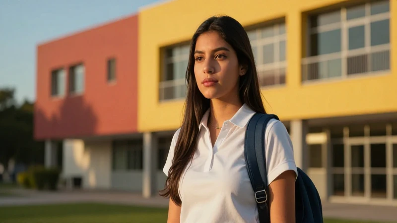 Estudiante mexicano determinado en campus con luz dorada