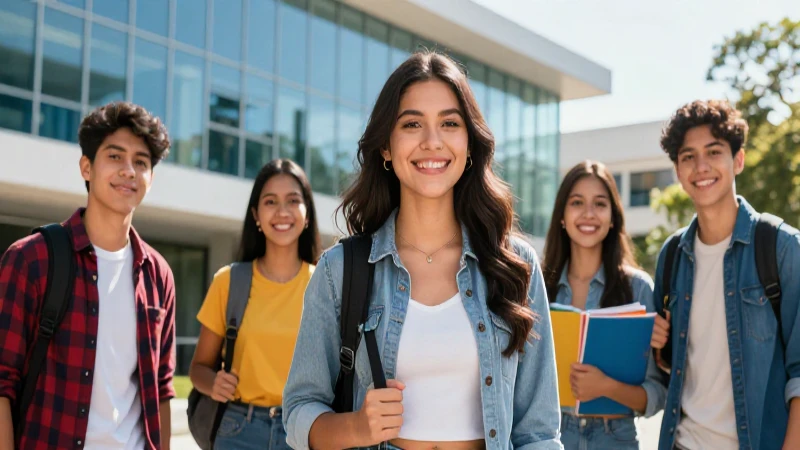 Estudiantes mexicanos sonríen en campus vibrante