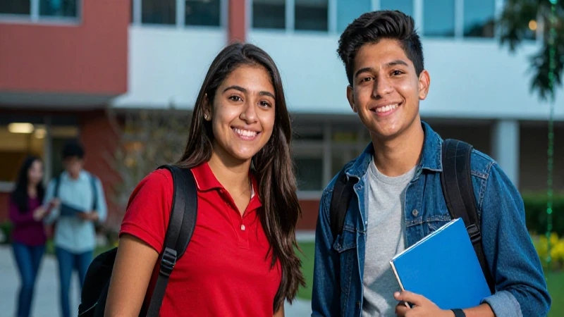 Dos universitarios mexicanos sonríen en campus