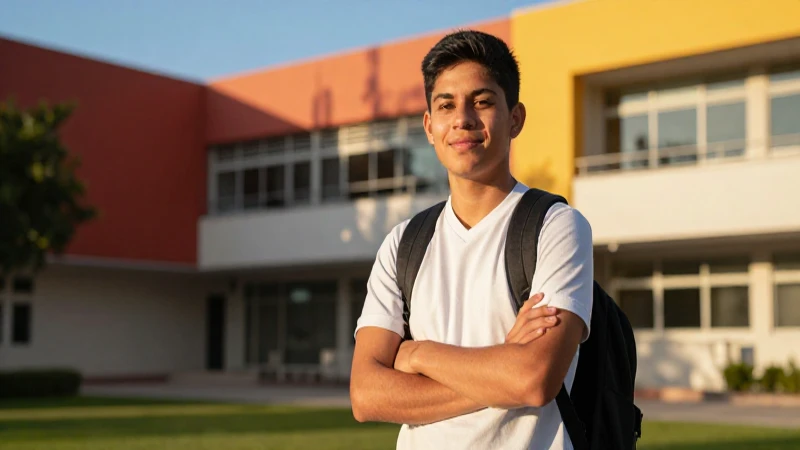 Joven mexicana confiada en campus vibrante