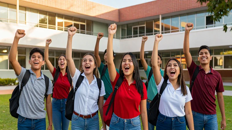 Estudiantes mexicanos alegres en campus vibrante
