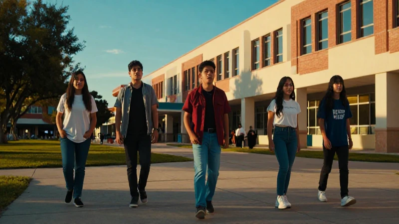 Jóvenes mexicanos en campus al atardecer