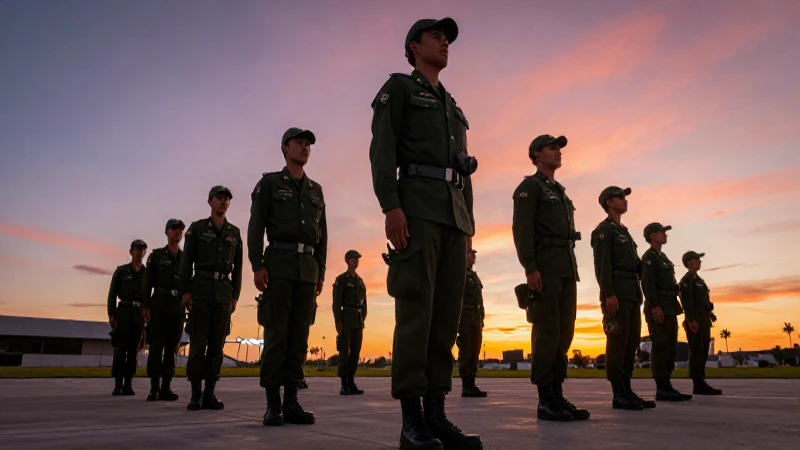 Jóvenes mexicanos en uniforme bajo el amanecer