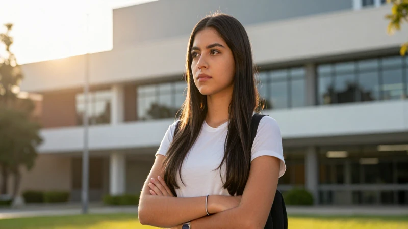 Joven mexicana decidida en el campus universitario
