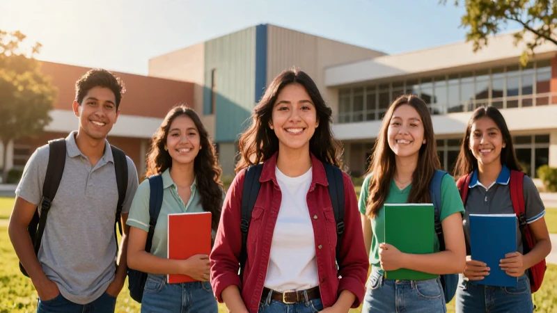 Estudiantes mexicanos sonriendo en campus moderno