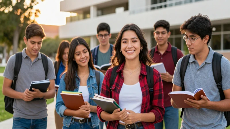 Estudiantes universitarios mexicanos en campus moderno