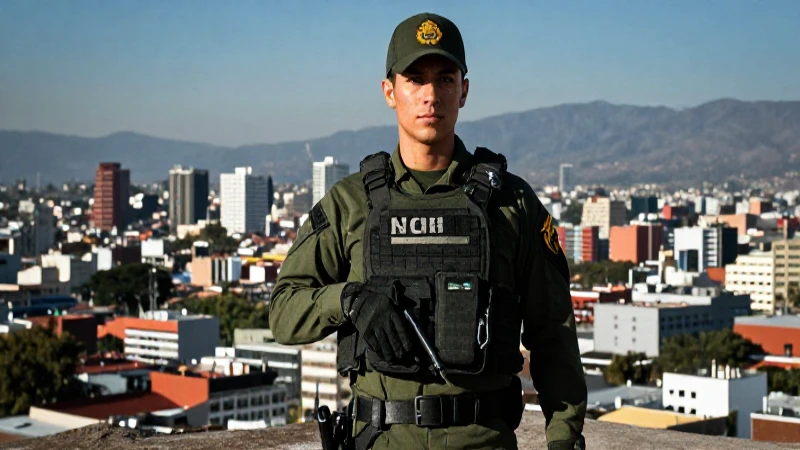 Oficial mexicano moderno y poderoso en entorno urbano